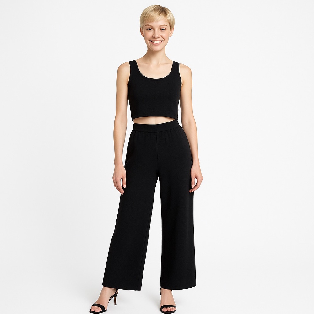 St. John Basics by Marie Gray in black knit. 2 pieces, pants and tank. GGG